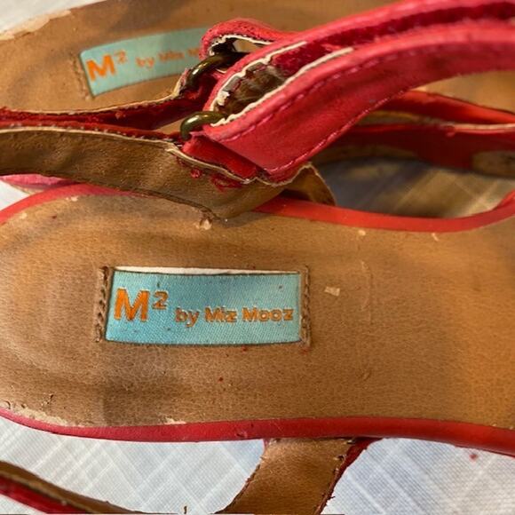 Miz Mooz Red Leather Platform Cork Wedge Ankle Strap Sandals Womens Size 6 - Picture 5 of 8